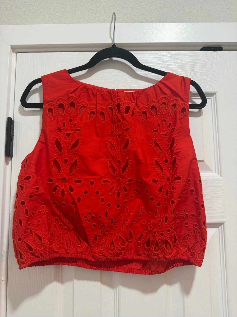 Madewell Embroidered Sleeveless Bubble Top Poplin Wild Poppy Size Small